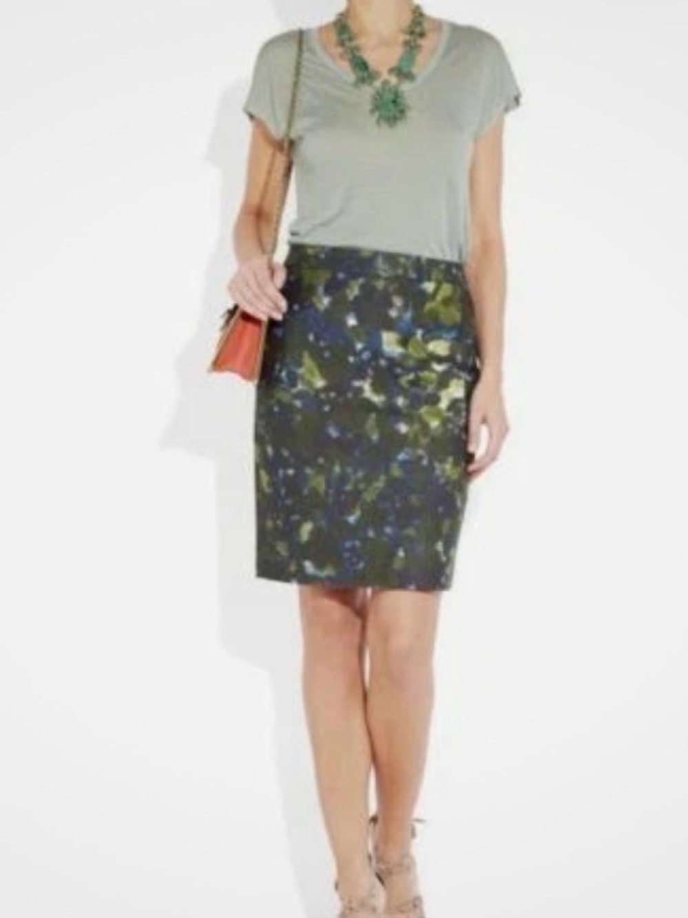 J. Crew Olive and Navy watercolour Floral Pencil Skirt